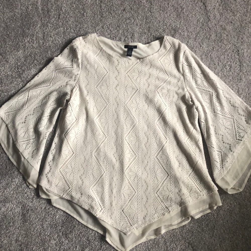 Cream 3/4 length bell-sleeved top